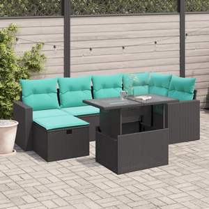 Ensemble de canapés de jardin en polyrotin noir avec coussins, 7 pièces, mobilier d'extérieur de style contemporain pour jardin, capacité 6 personnes - Product Image 1