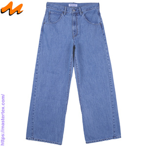 Jean baggy homme bleu clair torsadé coupe ample cinq poches avec plis verticaux 11.09 OZ 100% coton taille mi-haute - Product Image 1