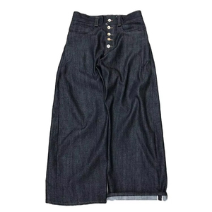 Falda Vaquera Asimétrica de Cintura Alta en Lavado Oscuro con Cierre de Botones, Corte Holgado, Estilo Casual de Otoño - Product Image 1