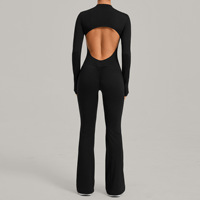 Combinaison de yoga à manches longues pour femme, tenue de fitness une pièce, vêtements de sport à jambes larges évasées pour l'entraînement et les exercices en plein air