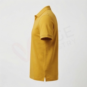 Polo à manches courtes pour homme, jaune moutarde, tricoté, uni, décontracté, coupe classique, boutons - Product Image 3