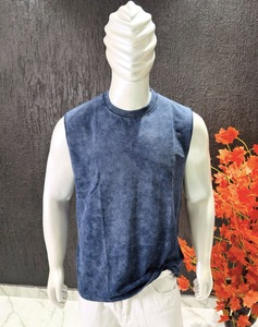 Camiseta sin mangas para hombre, chaleco de gimnasio, azul, algodón lavado, para fitness, entrenamiento, camiseta muscular, ropa deportiva, fabricante OEM - Product Image 1