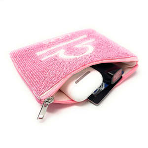 Pochette à monnaie perlée Balance faite à la main pour pochette brodée zodiaque rose Durable fermeture éclair Boutique cadeau sac à main en gros pour les femmes - Product Image 2