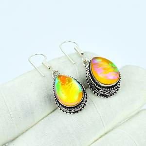 Triplet Fire Opal 925 Silver <b>Earrings</b> Handmade Boho Jewelry Statement Gift For Women <b>Men</b> - Product Image 4