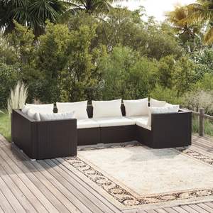 Ensemble de salon de jardin en rotin PE crème 6 pièces, suite de salon modulaire noire - Product Image 1