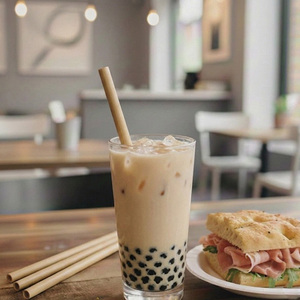 KEIFU 12mm*21cm Eco-friendly <b>Bamboo</b> Boba Disposable STR-005 Straws for Bubble Tea <b>Coffee</b> 125 Pcs 18 Bags/Carton TW Customized - Product Image 3