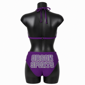 Ensemble bikini violet pour femme Orson Sports, maillot de bain deux pièces à col halter avec imprimé basket et motif étoiles et rayures - Product Image 6