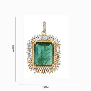 Colgante Hecho a Mano de Oro Amarillo Sólido de 14k con Diamante Baguette Natural y Esmeralda, Joyería Fina al por Mayor - Product Image 1