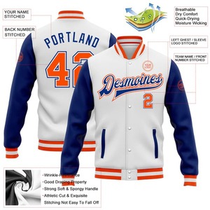 Chaqueta Universitaria Personalizada Blanca y Naranja, Estilo Varsity, al por Mayor, Dos Tonos, Cierre Completo con Broches, Unisex, para Equipos Deportivos y Clubes Universitarios - Product Image 2