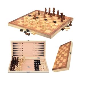Juego de Ajedrez de Madera Premium 3 en 1, Colección de Juegos de Mesa Plegable y Portátil para Viajes, con Damas y Backgammon, Juego de Mesa Educativo - Product Image 1