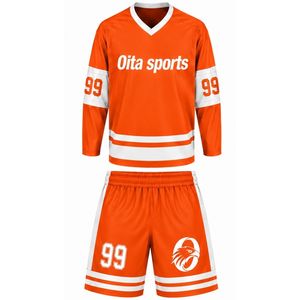 Men Orange Sublimated Ice Hockey Set Jersey Shorts Polyester Striped <b>Athletic</b> Sports Outfit Team Training Match Apparel - Product Image 1