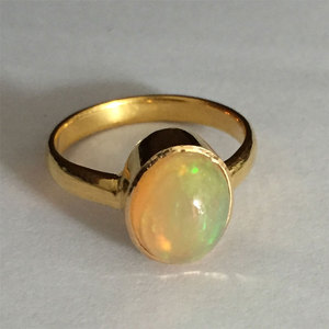 Natural White Fire Opal Oval Cabochon <b>Ring</b> Yellow Gold Plated Bezel <b>Set</b> Handmade Gemstone Jewelry <b>for</b> <b>Women</b> - Product Image 4
