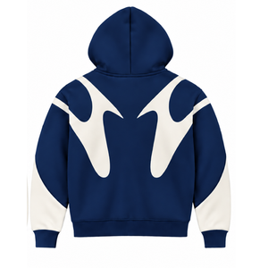 Sweat à capuche zippé bleu marine avec empiècements contrastants pour homme, style streetwear, fermeture éclair intégrale, manches longues, décontracté, en polaire, avec poches - Product Image 2