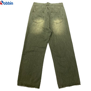 Prix abordable Streetwear Jeans empilés pour homme, taille haute élastique, coupe baggy, jambe large, coupe droite longue, délavé - Product Image 2