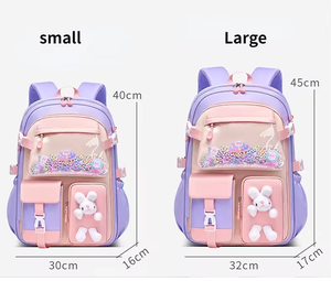 Fashion Cartoon <b>Backpack</b> for Girls Softback <b>Waterproof</b> Polyester <b>School</b> Bag with Rabbit Design Large Capacity Pink Purple - Product Image 5