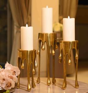 Golden <b>Drip</b> Design Brass <b>Candle</b> Stand Set for Home Decoration Wedding Use Heat Resistant - Product Image 1