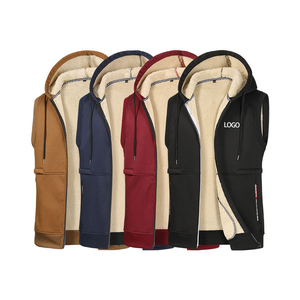 Chaleco de Forro Polar con Capucha y Bordado para Hombre, Cierre Frontal con Cremallera, Logotipo, Ropa de Invierno, Corte Regular, Color Sólido, Poliéster/Algodón, Casual - Product Image 1