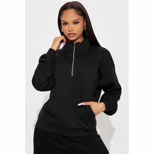 Sudadera con Capucha Negra para Mujer, Manga Larga, Tejida, Color Sólido, Transpirable, para Otoño - Product Image 5