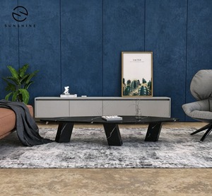 Nordic <b>White</b> Stone Marble Top Coffee <b>Table</b> Modern Minimalist Convertible Tea <b>Table</b> <b>TV</b> Stand Living Room Furniture Set Metal Fram - Product Image 1