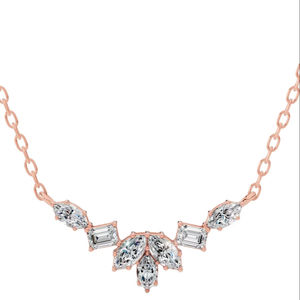 Collar de Diamantes Cultivados en Laboratorio con Corte Marquise Esmeralda, Plata 925, Oro Incoloro VVS, para Boda, Aniversario, Fiesta, con Cadena y Colgante - Product Image 4