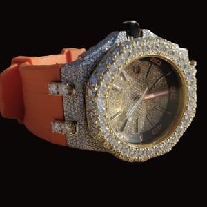 นาฬิกาแฟชั่นผู้ชาย41mm dial Watch ได้รับการรับรอง GRA Moissanite สกรูบนขอบสีส้มเข็มนาฬิกาสายหนังสีส้ม - Product Image 4