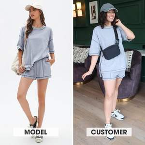 Ensemble deux pièces pour femme : T-shirt et short – Tenue décontractée et confortable pour l'été – Coordonné et assorti – Écologique, respirant et doux - Product Image 6