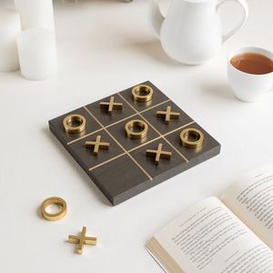 Tic Tac Toe Board Game Brass Pieces <b>Square</b> Design Educational Family Strategy Game 2 Players Abstract Puzzle Eco-Friendly Gift - Product Image 1