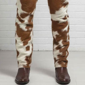 Pantalones casuales de invierno para hombre, hechos a mano, de cuero vacuno, cintura baja, frente plano, corte recto, elegantes, de cuero duradero no tejido. - Product Image 6