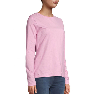 Women's <b>Pink</b> Long Sleeve Crew Neck T-Shirt 100% Cotton Regular Fit Casual Solid Eco-Friendly Quick Dry Breathable All Seasons - Product Image 3