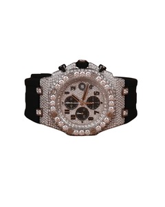 Reloj de Lujo para Hombre, Clásico, Redondo, con Diamantes Moissanite VVS, Correa de Goma Negra, Bisel Estilo Hip Hop, Personalizado, de Alta Calidad, con Fecha - Product Image 1
