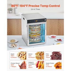 Essiccatore Alimentare Elettrico Rotante da 800W con 12 Vassoi in Acciaio Inossidabile, Controllo Digitale, Temperatura Regolabile, Timer 24 Ore - Product Image 5
