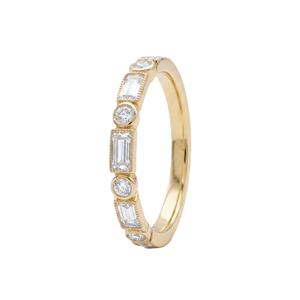 Bague de luxe en or massif 10K 14K plaqué, sertie de diamants de laboratoire taille baguette et ronds, et de moissanite, empilable, pour mariage et fiançailles - Product Image 4