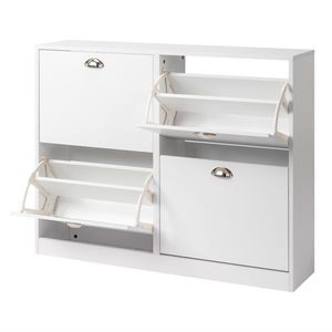 Mobile Portascarpe Moderno in Truciolato Bianco con 2 File e 4 Cassetti 102*25*78.5cm Antipolvere per Arredamento Soggiorno - Product Image 3