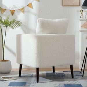 Sillón de Tela Teddy con Cojín Lumbar, Diseño de Barril, Patas de Madera Maciza, Reposabrazos Acolchados, para Club, Bar o Sala de Estar - Product Image 3
