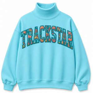 เสื้อสเวตเชิ้ตคอเต่า Trackstar Aqua ลายตัวอักษรสีส้มคอรัล แขนยาว สำหรับคอลเลคชั่นเสื้อผ้าขายส่ง - Product Image 1