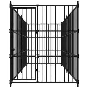 กรงสุนัขเหล็กสีดำขนาดใหญ่ ทนทาน รูปทรงสี่เหลี่ยมผืนผ้า - Product Image 2