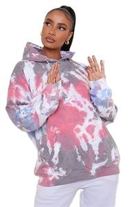 Venta al por mayor de alta calidad Hot Pink Tie-Dye Hoodie Oversized Acid Wash Hoodie para mujer Rosa sudadera de moda para mujer - Product Image 5