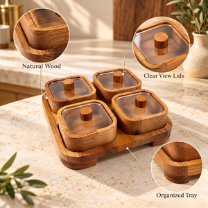 Natural Wooden Canister Set with Clear Lids Wooden Knobs Matching <b>Storage</b> Tray Kitchen Pantry Organizer <b>Food</b> Containers | Rustic - Product Image 4