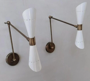 Industrial Adjustable Brass Wall Lamp Digital Printing White Enamel <b>Sconce</b> Pair Modern Decorative <b>Lighting</b> for Bedroom Home - Product Image 1