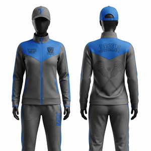 Traje de Entrenamiento de Lacrosse Personalizado para Mujer, 290 GSM, Poliéster Tricot, Diseño con Paneles Gris Azul, Logotipo Bordado con Transferencia de Calor - Product Image 1