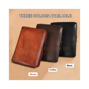 Cartera de Cuero 100% Genuino, Plegable, Estilo Vintage, Unisex, Uso Diario, Color Café, Duradera, Liquidación de Exceso de Fábrica, Lote al por Mayor - Product Image 1