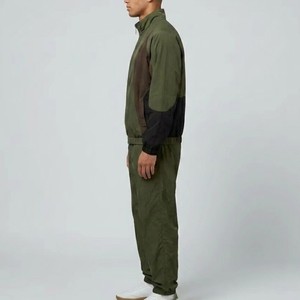 Ensemble de survêtement pour homme vert olive, manches longues, fermeture éclair, décontracté, color block, col montant, coupe-vent, pour l'automne - Product Image 6
