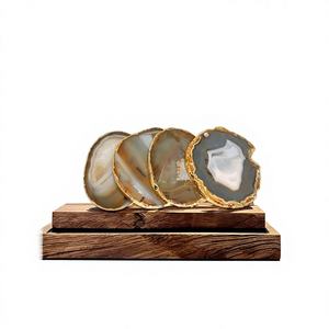 Posavasos de rodajas de ágata marrón al por mayor, artesanía de piedra de cuarzo semipreciosa, figura de Feng Shui India, decoración de Mesa para el hogar - Product Image 1