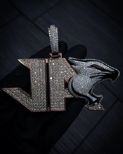 Pendentif Panthère de Luxe en Argent 925 et Moissanite, entièrement serti de micro-incrustations, taille brillant rond, breloque à thème lettre, bijoux Hiphop pour homme - Product Image 4