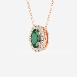 Pendentif ovale en émeraude verte synthétique de 7,9 x 5,53 mm avec accent en diamant cultivé en laboratoire, chaîne réglable, bijou élégant, cadeau pour femme - Product Image 1
