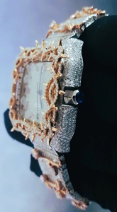 Reloj Iced Out Thorn Bezel con Bisel Dorado Rosa, Números Romanos Cuadrados, Automático, Estilo Hip Hop, para Hombre, Joyería de Lujo Personalizada Premium - Product Image 2