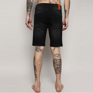 Shorts Bermuda en jean noir déchiré pour homme, taille mi-haute, fermeture éclair, décontracté, en coton tissé respirant, coupe ajustée, écologique, anti-UV, séchage rapide - Product Image 3