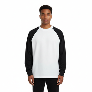 Heavyweight Raglan Sleeve Long-sleeve Vintage Streetwear Style Pure-cotton <b>Base</b>-<b>layer</b> T-shirt for <b>Men</b> - Product Image 1