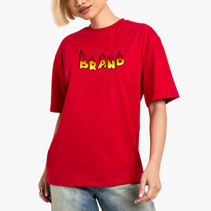 Plus Size Women's Red Crew Neck T-<b>Shirt</b> Short Sleeve 100% Cotton <b>Flame</b> Logo Print Loose Fit Casual Jersey Fabric All Seasons - Product Image 4
