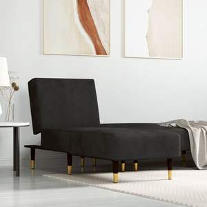 Chaise longue en velours noir, canapé-lit standard en contreplaqué et métal - Product Image 1